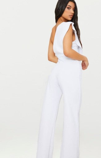 White Drape One Shoulder Jumpsuit