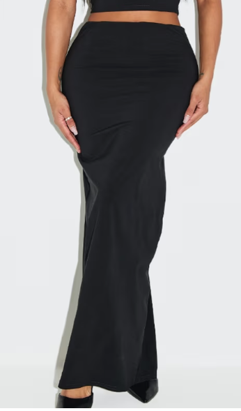 Plt - Shape Black Stretch Woven High Waisted Maxi Skirt