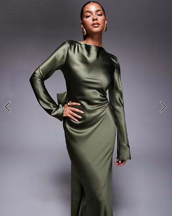 Daska satin maxi dress with exaggerated bow back in khaki