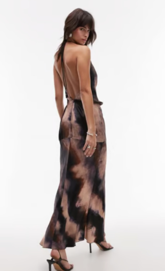 Topshop asymmetric maxi dress in dusty marbled print