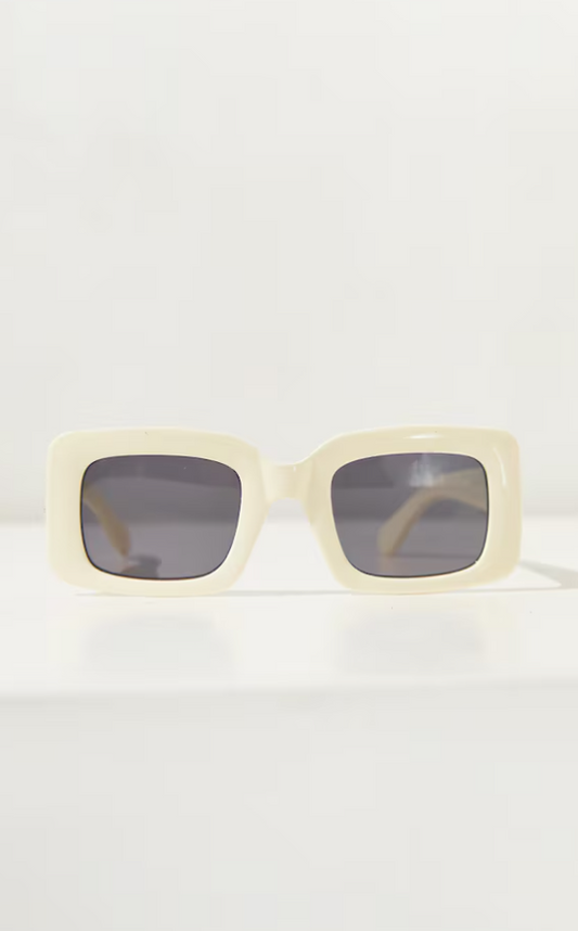 Cream Rectangle Thick Frame Sunglasses