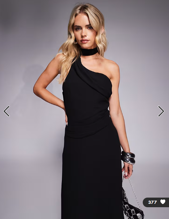 TFNC Petite one shoulder scarf neck maxi dress in black