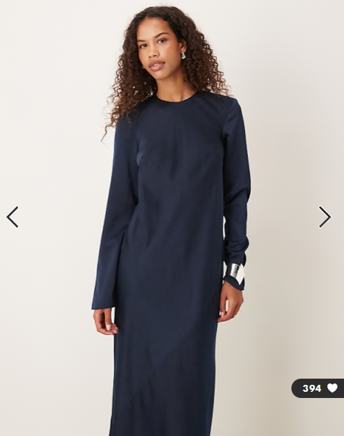 ASOS DESIGN seamed matt satin slip maxi dress in navy