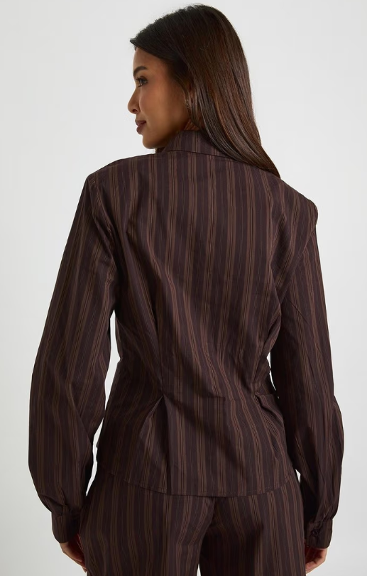 Boohoo Mixed Stripe Fitted Shirt - chocolate