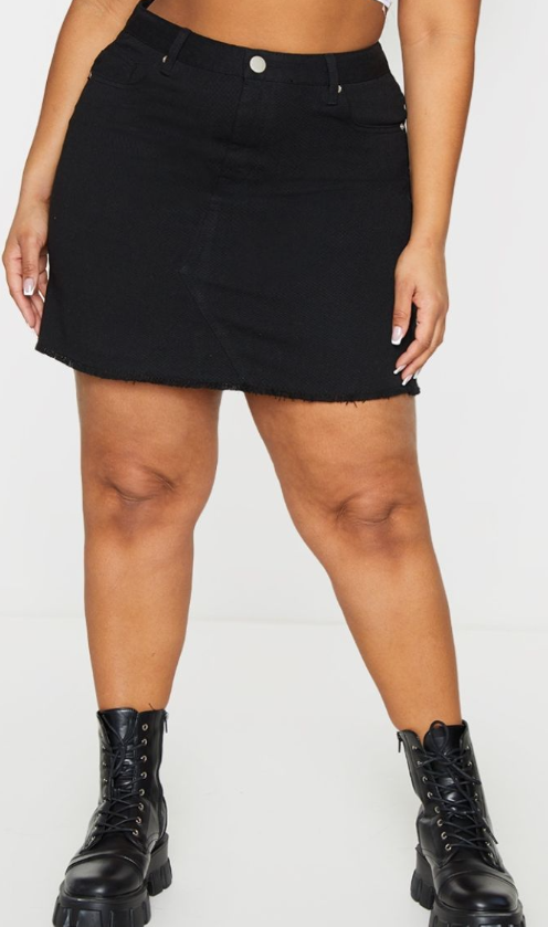 Plus Basic Black Denim Skirt
