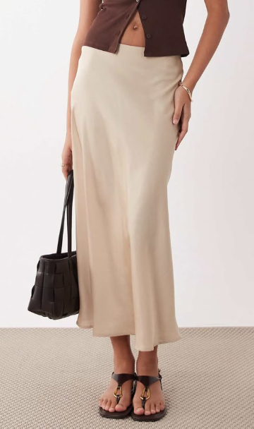 Asos - Vila satin maxi skirt in beige