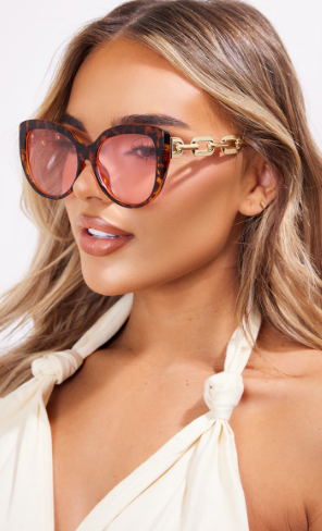 Tortoiseshell Pink Lens Chunky Chain Sunglasses