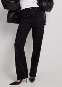 Na-kd - Embellished Straight Leg Denim Black