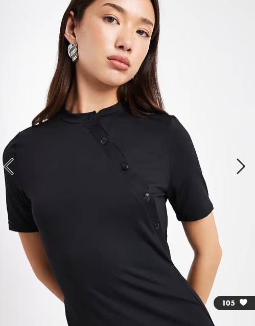 ASOS DESIGN short sleeve asymmetric button through midi dress in black
