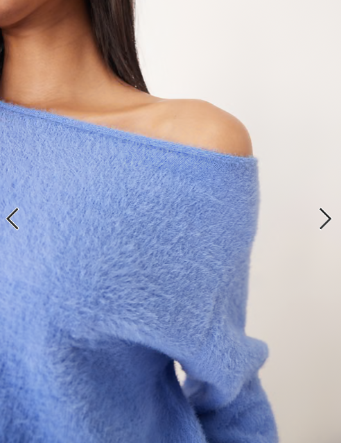 ASOS DESIGN eyelash off shoulder jumper in blue