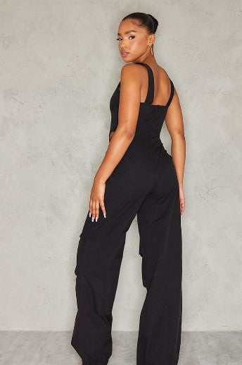 Black Corset Detail Parachute Utility Jumpsuit