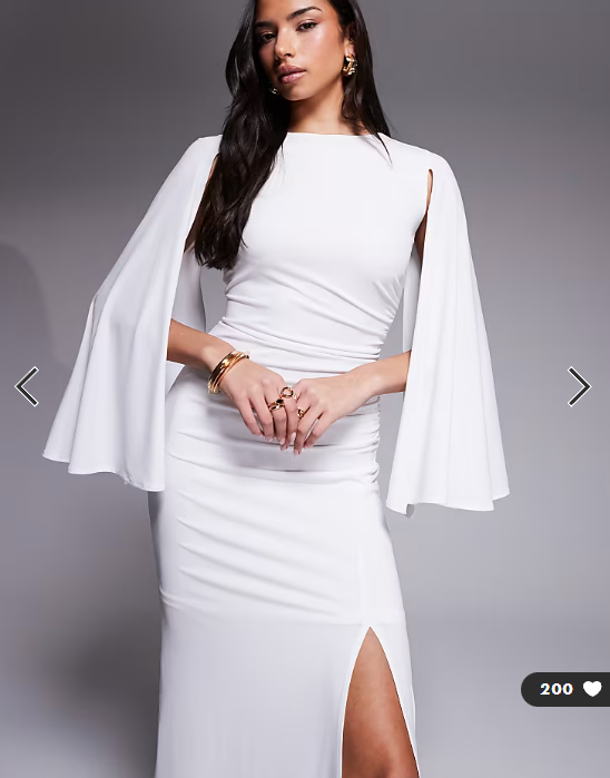 TFNC slinky cape sleeve ruched side maxi dress in ivory