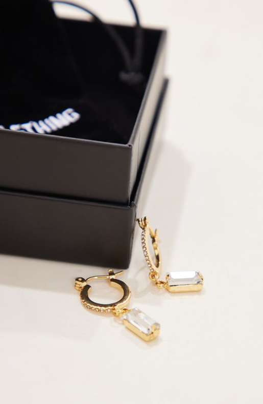 Real Gold Plated Paved Baguette Drop Hoop Earrings