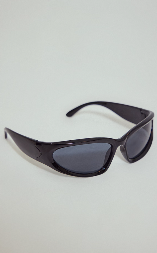 Black Mirrored Spike Sporty Visor Sunglasses