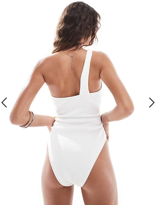 4th & Reckless asymmetric strap cut out high leg swimsuit in white