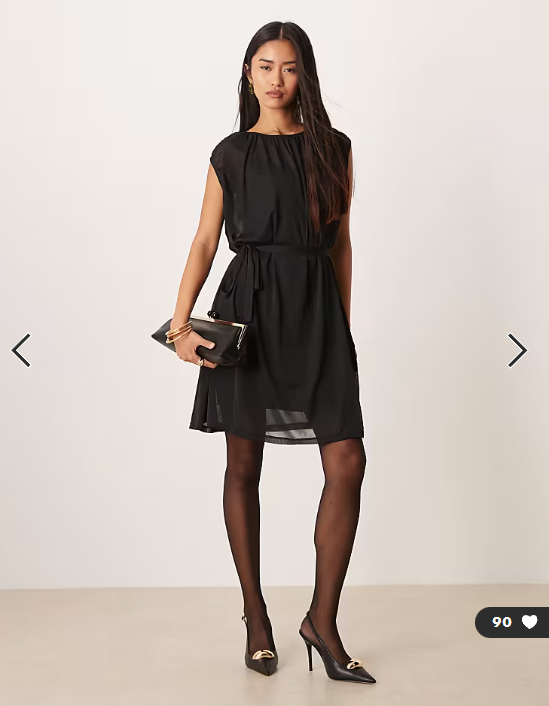 Vila tie waist chiffon mini dress in black