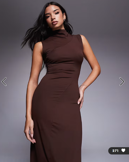 ASOS DESIGN high neck seamed drape maxi dress in chocolate