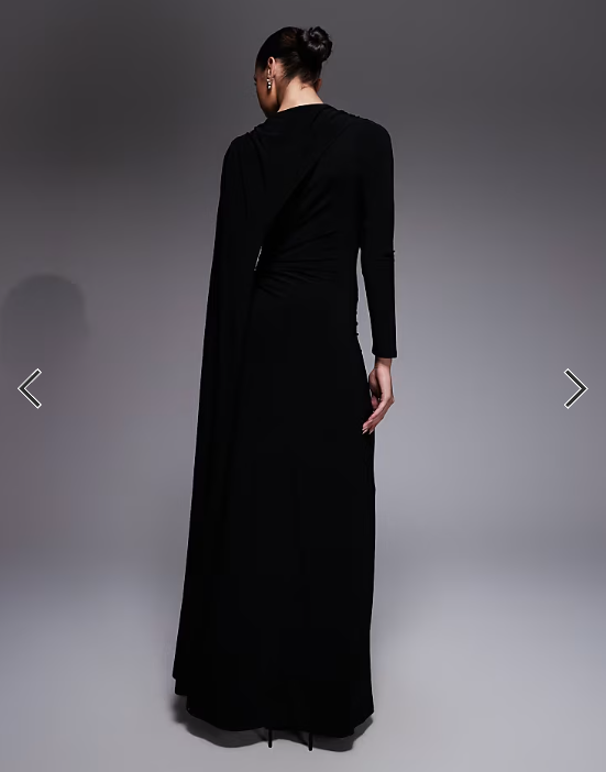 Daska one shoulder cape maxi dress in black