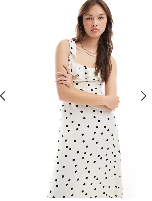 New Look ruffle sleeve cami midi dress in cream polka dot