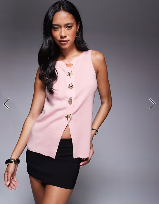 ASOS DESIGN compact knitted top with gold buttons in pink