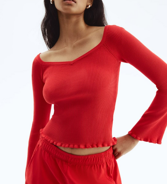 H&M-RIB-KNIT OFF-THE-SHOULDER TOP