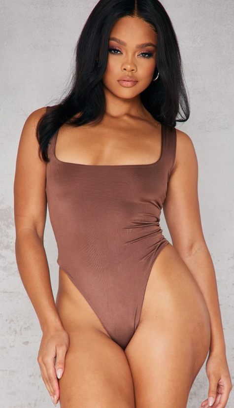Prettylittlething Brown Sleeveless Square Neck Bodysuit