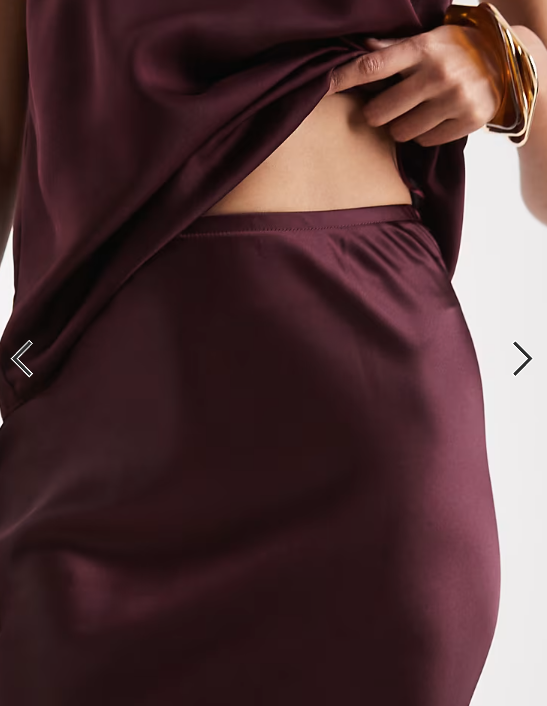 New Look satin bias midi skirt in burgundy