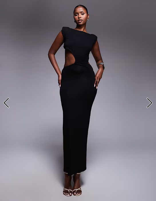 ASOS DESIGN VE shoulder pad twist waist midi dress in black