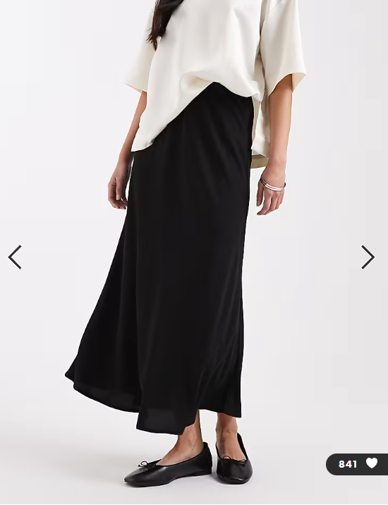 Pieces matte satin midi skirt in black