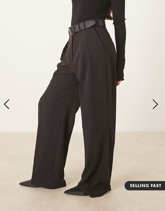ASOS DESIGN tailored belted wide leg trousers with pleat detail in black