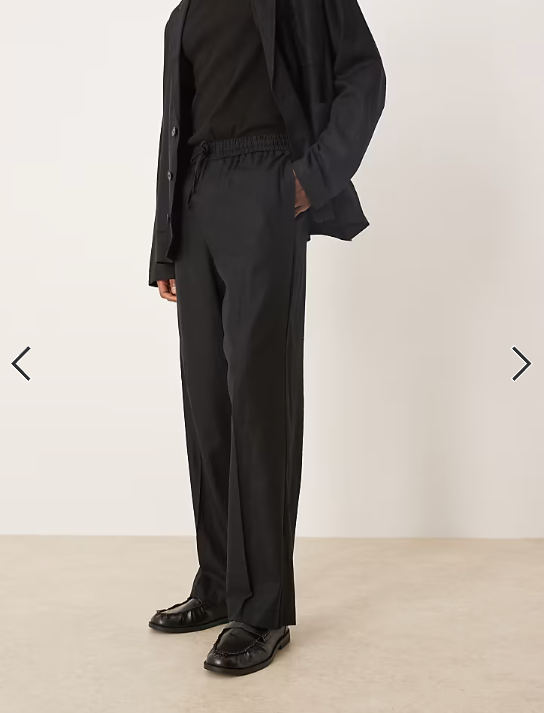 ASOS DESIGN wide leg pull on suit trousers in black twill