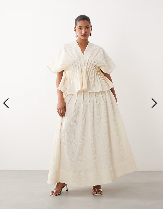 ARRANGE Curve crinkle texture cinched waist top co ord in cream