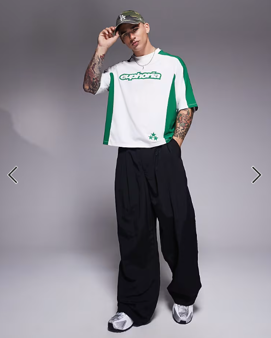 ASOS DESIGN boxy oversized t-shirt with panelling and text graphic in white sports fabric .