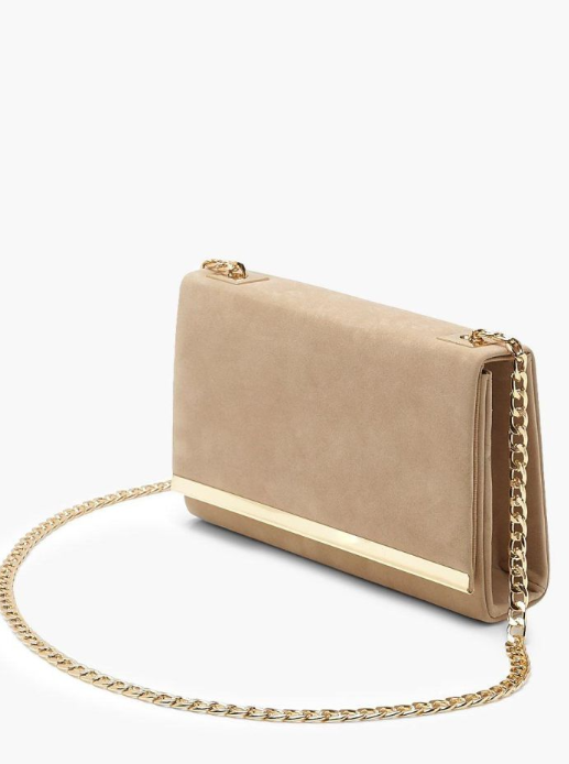 BOOHOO - Structured Suedette Clutch Bag and Chain - taupe