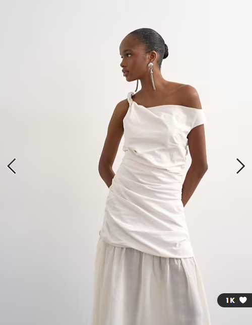 Topshop twisted shoulder sheer skirt midi dress in off white
