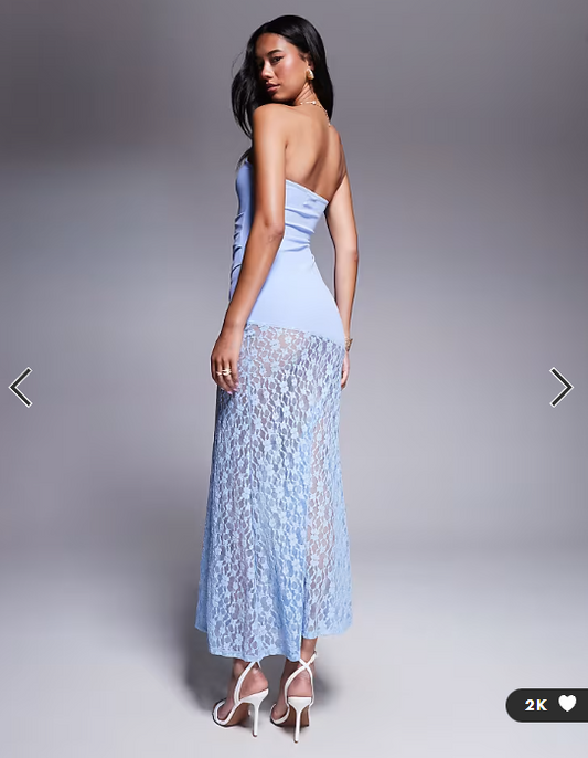 ASOS DESIGN bandeau with lace skirt maxi dress in blue