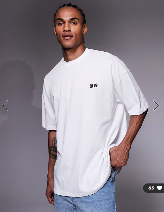 ASOS DESIGN oversized t-shirt with Kyoto text print in white.