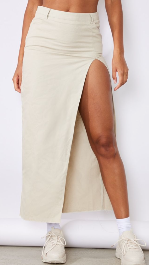 Plt - Stone Twill Split Thigh Midaxi Skirt