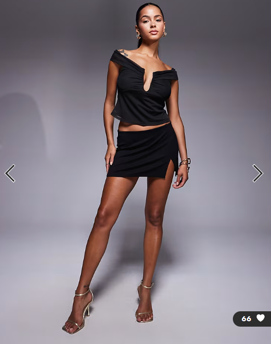ASOS DESIGN mesh plunge detail bardot top in black