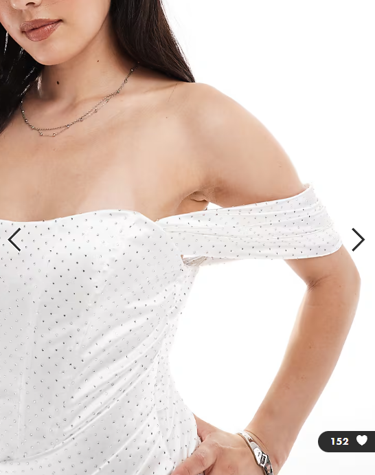 TFNC bandeau drop shoulder corset wrap mini dress in white hotfix