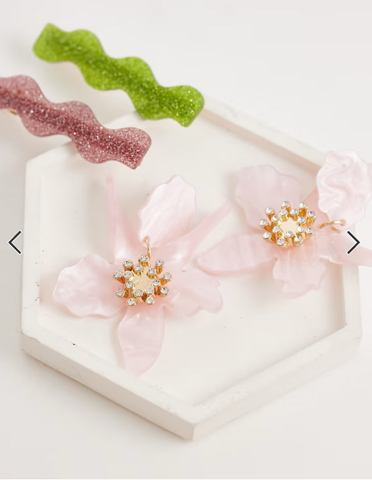 Kaiia exclusive resin diamante detail drop flower earrings in pink