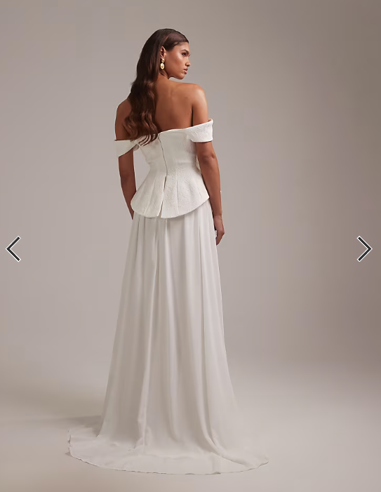 ASOS DESIGN structured lace bodice maxi wedding dress with chiffon skirt in ivory