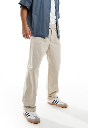 Selected loose fit turn up trousers in stone