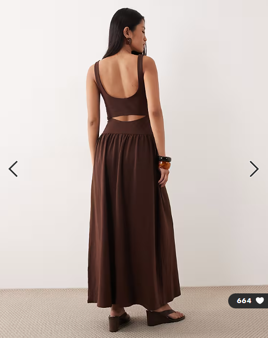 ASOS DESIGN cut out detail maxi dress in chocolate