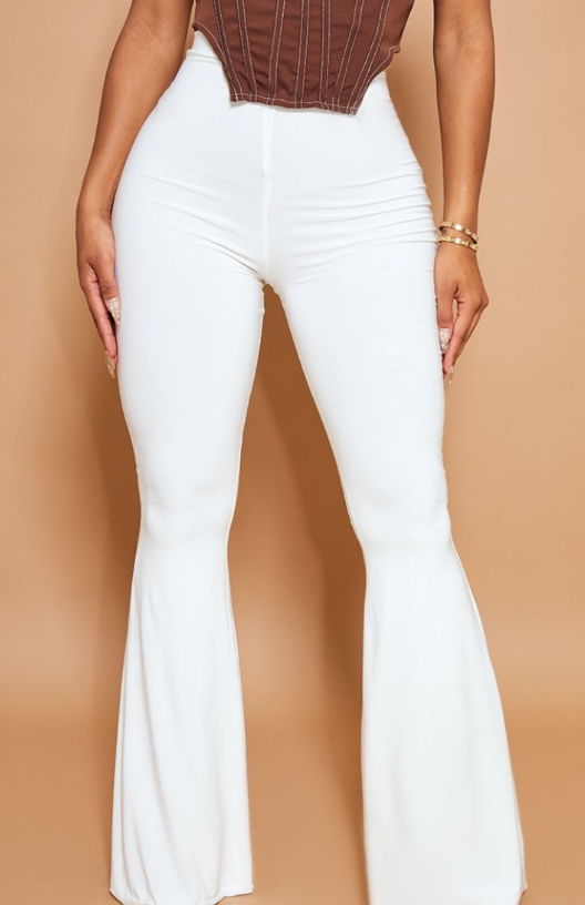 Plt - Shape White Slinky Flared Trousers