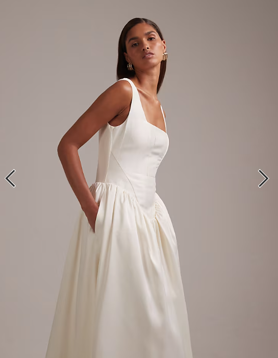 ASOS DESIGN square neck structured full skirt midi wedding dress in ivory