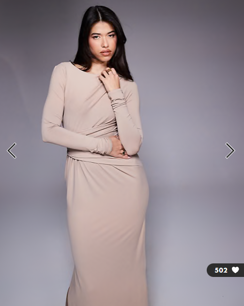 ASOS DESIGN soft touch long sleeve drape maxi dress in cappucino