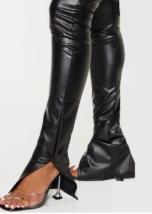 Black Faux Leather Side Split Hem High Rise Pants