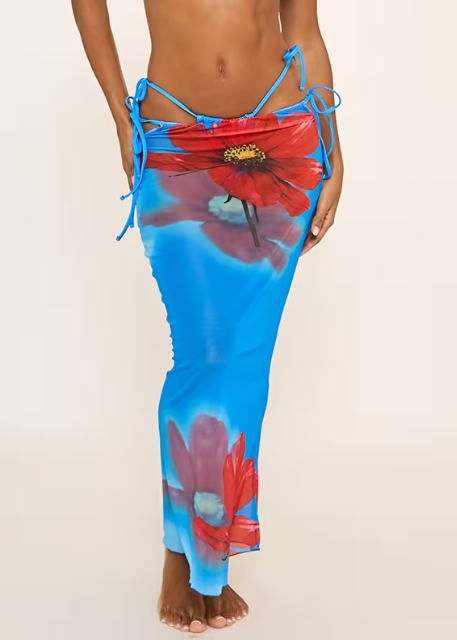 Flower Print Maxi Skirt In Blue