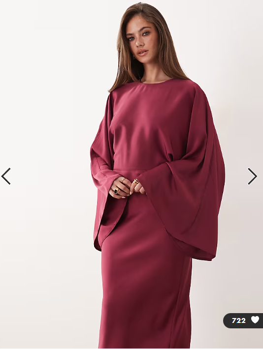 ASOS DESIGN textured satin batwing bias waisted maxi dress in raspberry